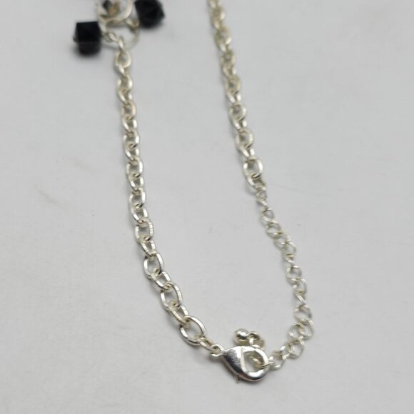 Vintage Black Silver Geometric Beaded Necklace Bracelet Set Adjustable Chain - Picture 4 of 5